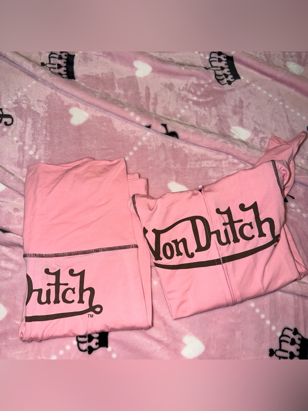 Von Dutch Pink Logo Jumpsuit & Hoodie Set
